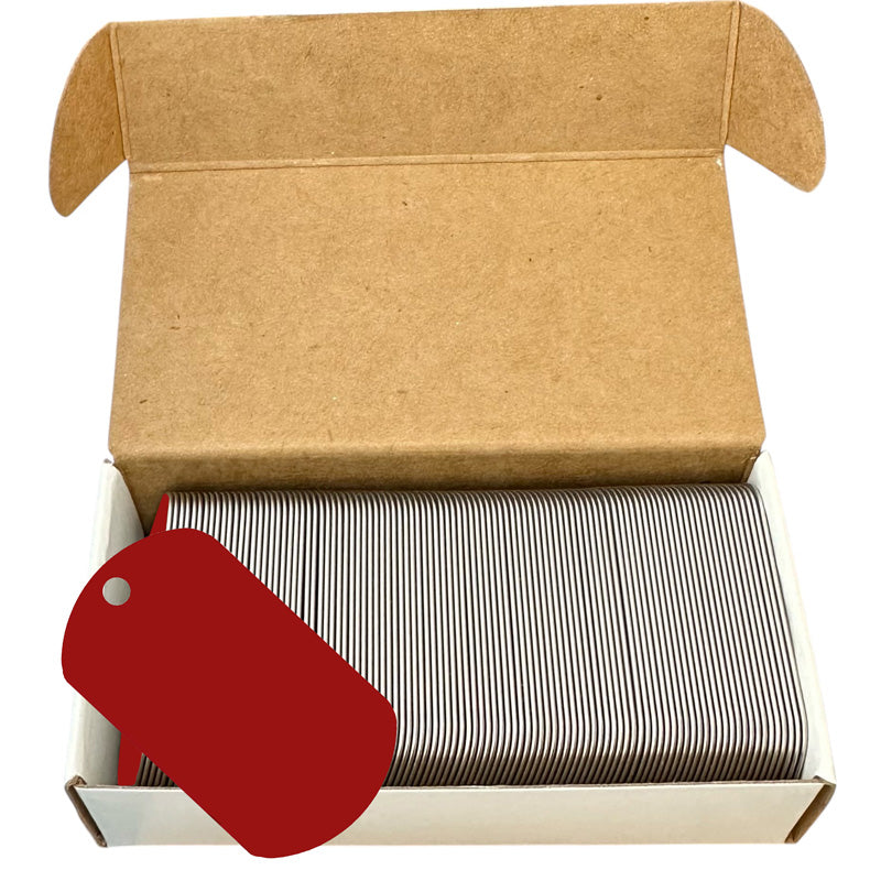 Blank Military Red Medical Dog Tags for stamping machines.