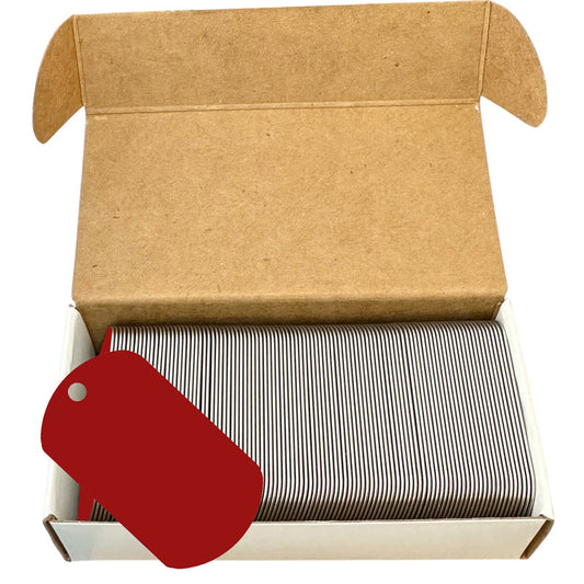Blank Military Red Medical Dog Tags for stamping machines.